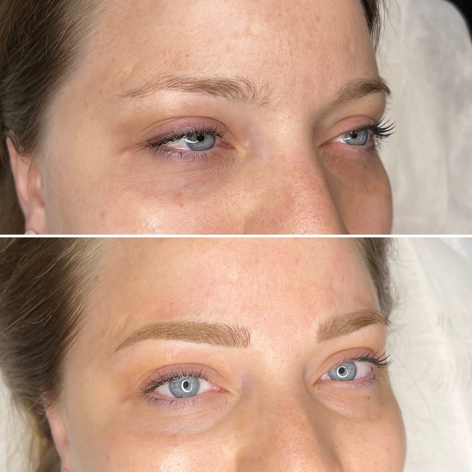 Permanent eyeliner, before and after